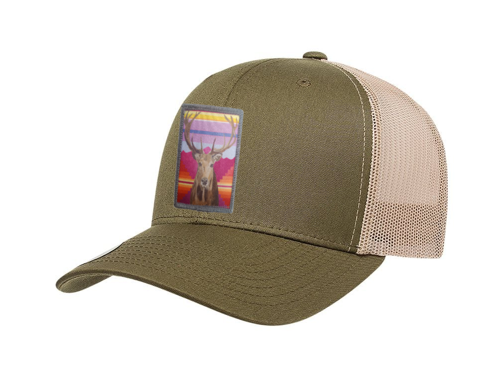 Moss-Khaki Trucker Hats Flyn Costello Elk