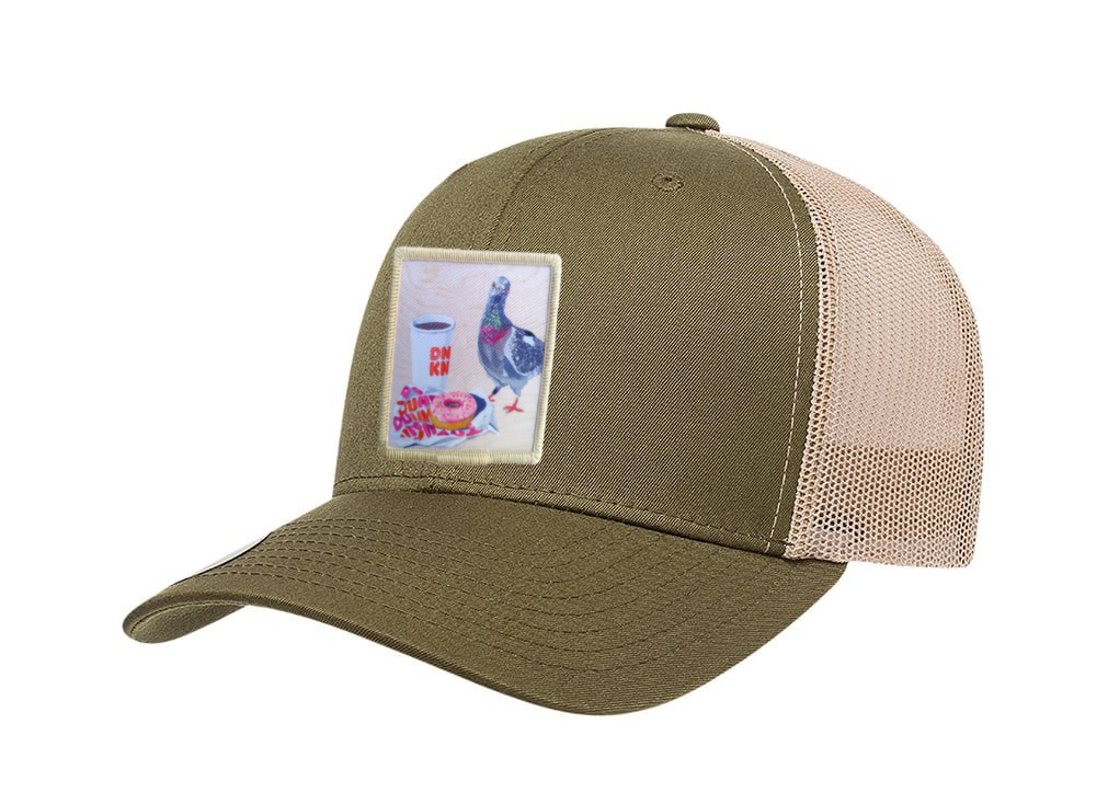 Moss-Khaki Trucker Hats Flyn Costello Pigeons Run On Donuts