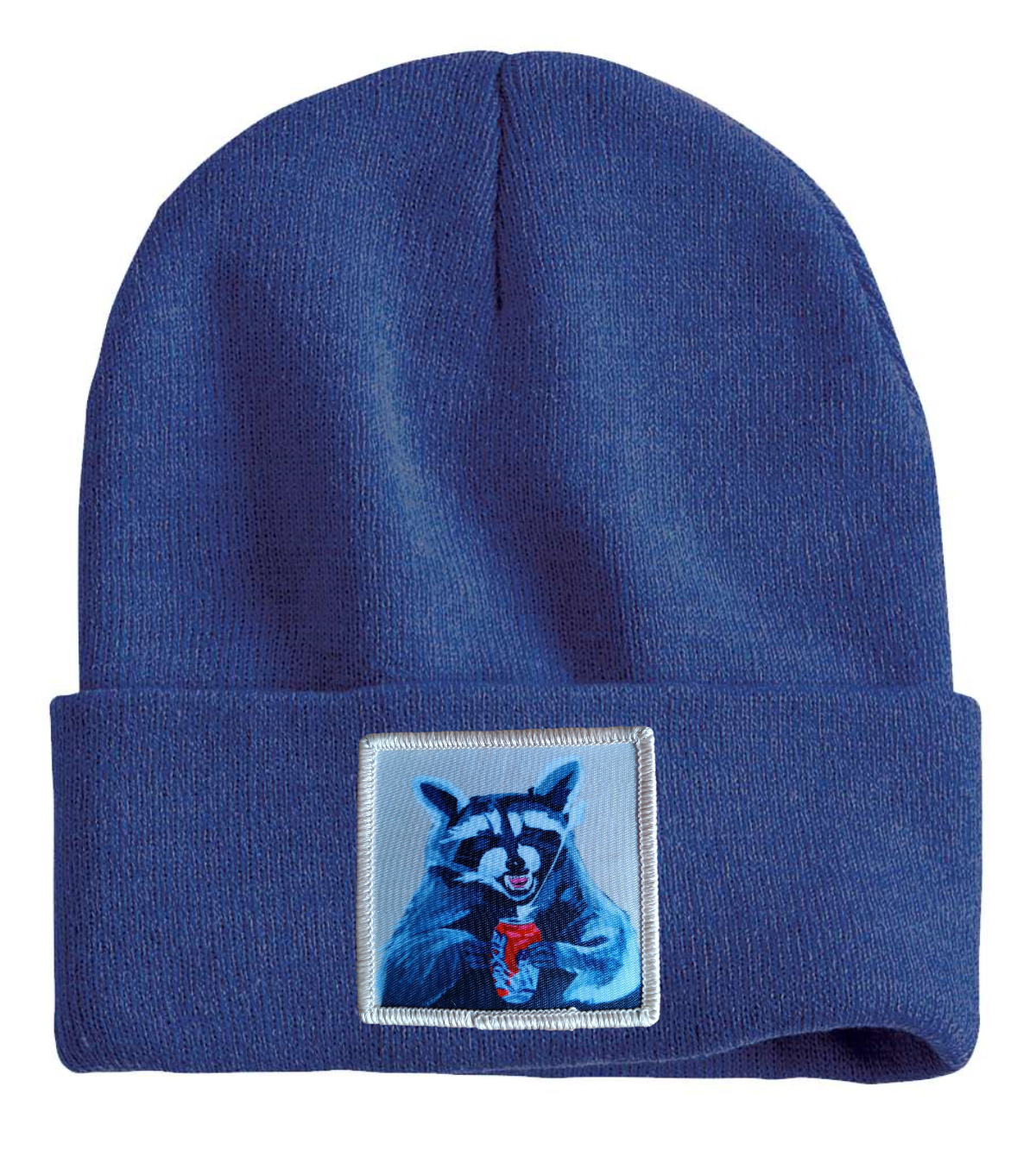 Camp Crasher Raccoon Beanie Hats Flyn Costello Heather Blue