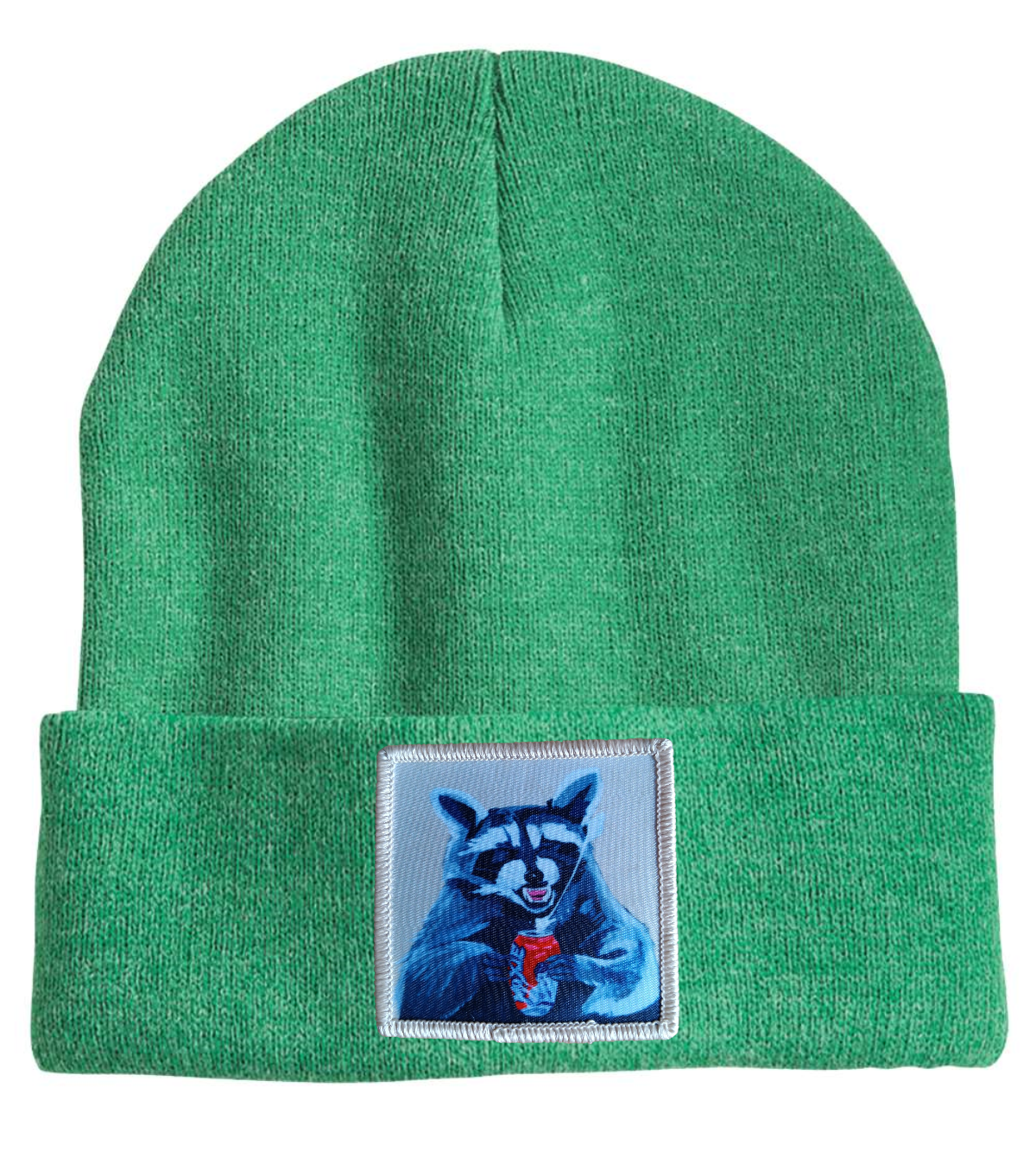 Camp Crasher Raccoon Beanie Hats Flyn Costello Heather Green