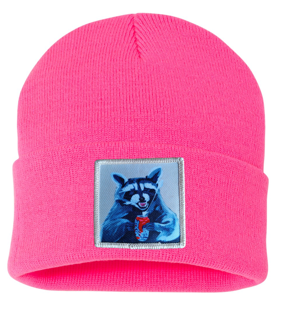 Camp Crasher Raccoon Beanie Hats Flyn Costello Neon Pink