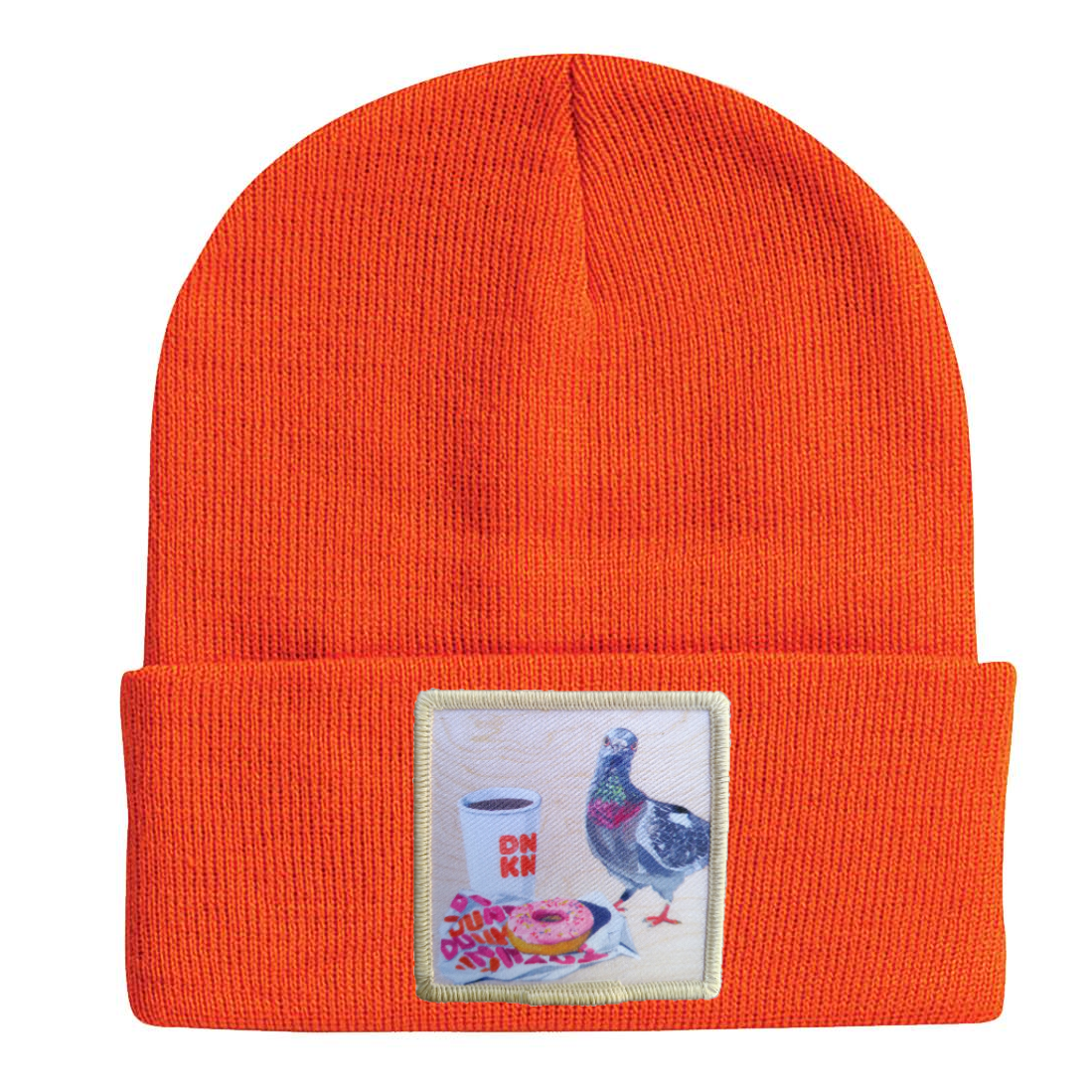 Pigeons Run on Donuts Beanie Hats Flyn Costello Neon Orange