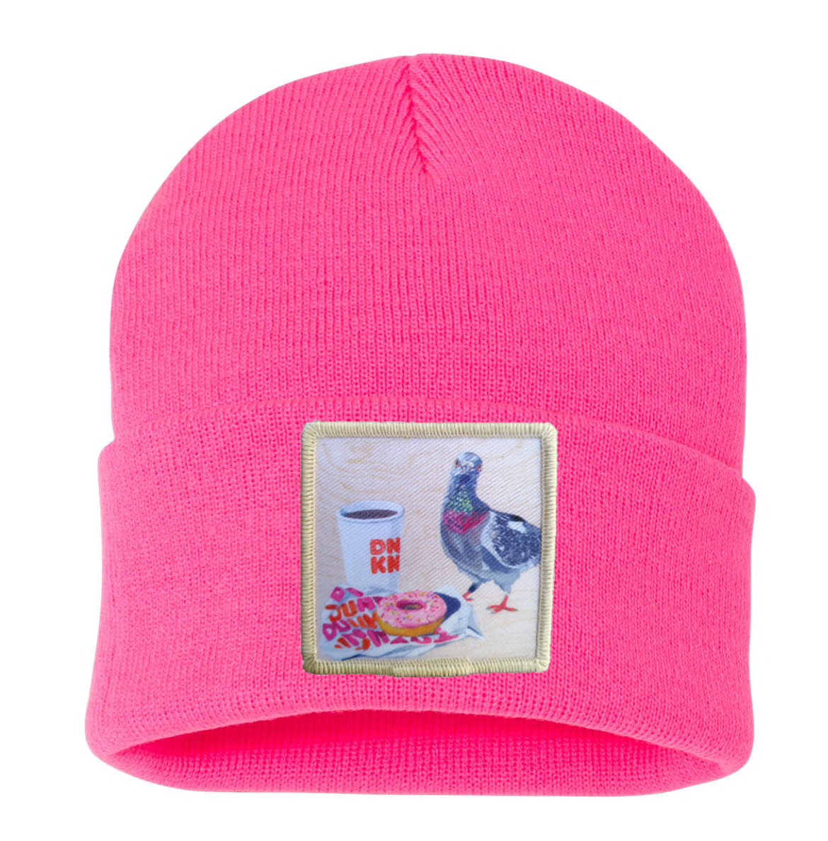 Pigeons Run on Donuts Beanie Hats Flyn Costello Neon Pink