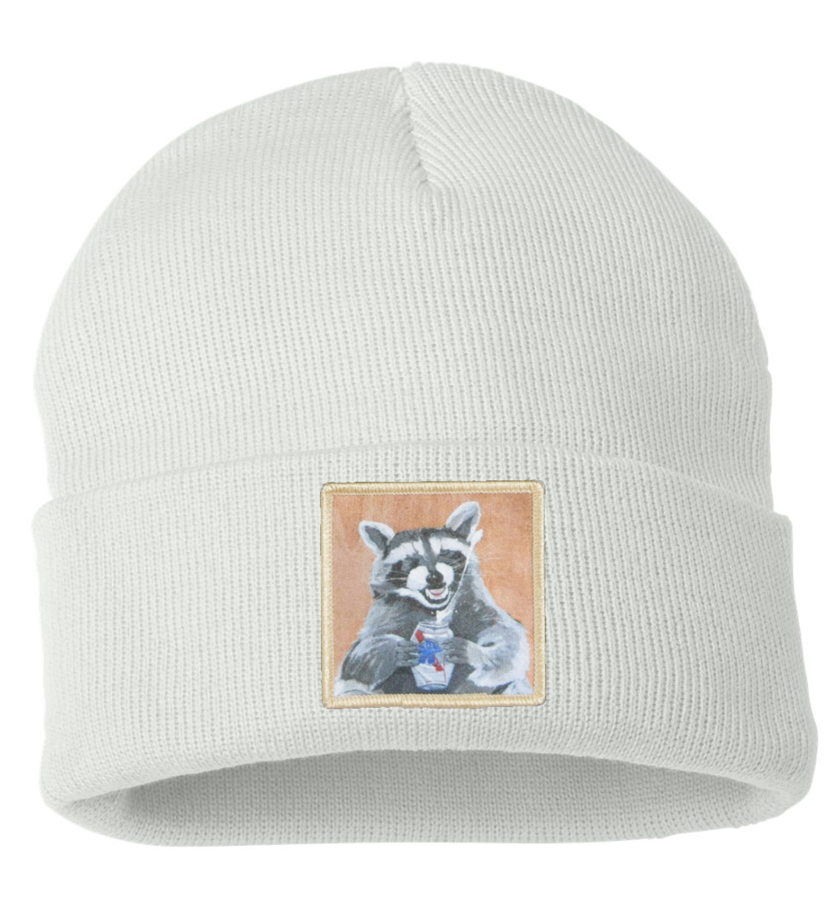 Beer Bandit Raccoon Beanie Hats Flyn Costello white