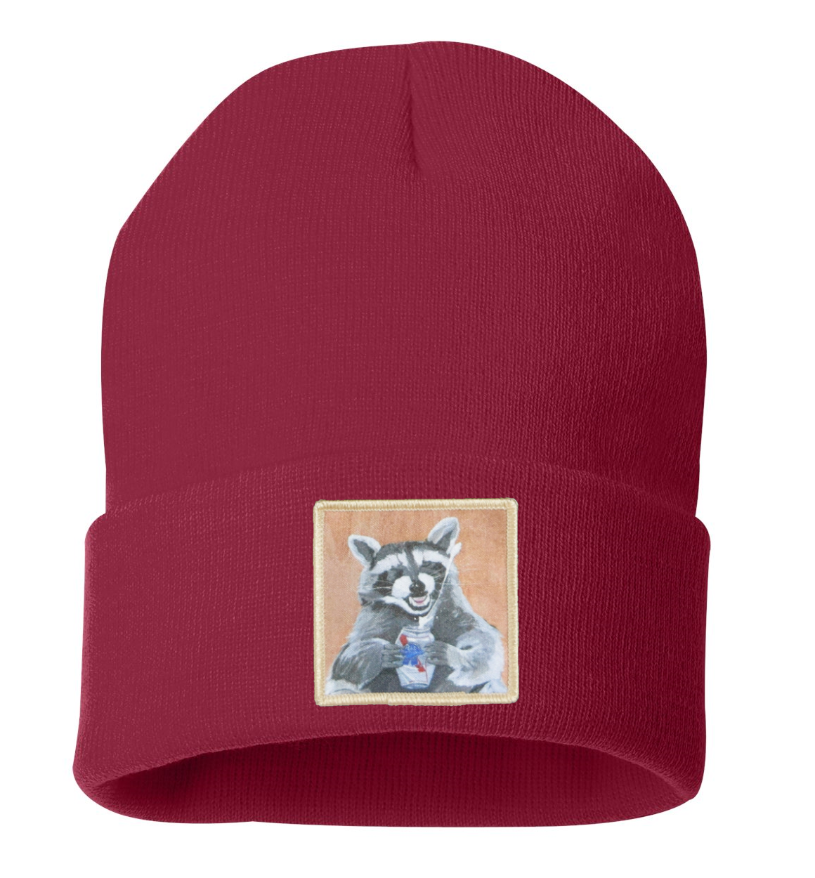 Beer Bandit Raccoon Beanie Hats Flyn Costello Cardinal Red