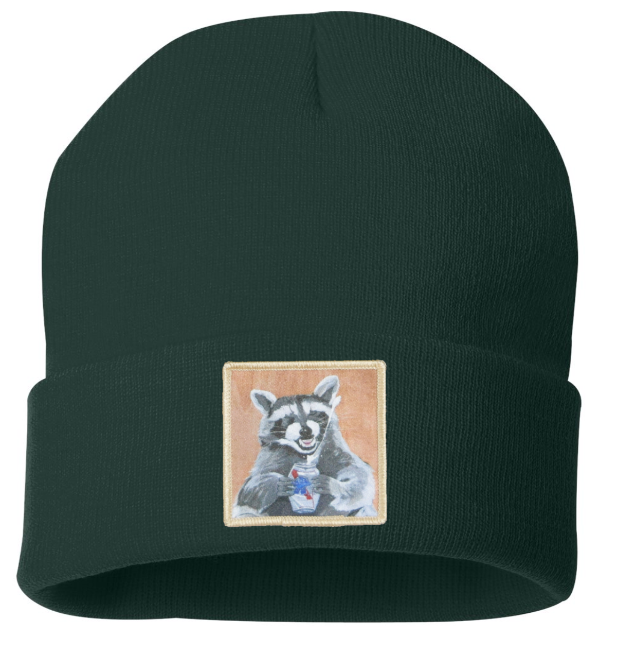Beer Bandit Raccoon Beanie Hats Flyn Costello Forest Green