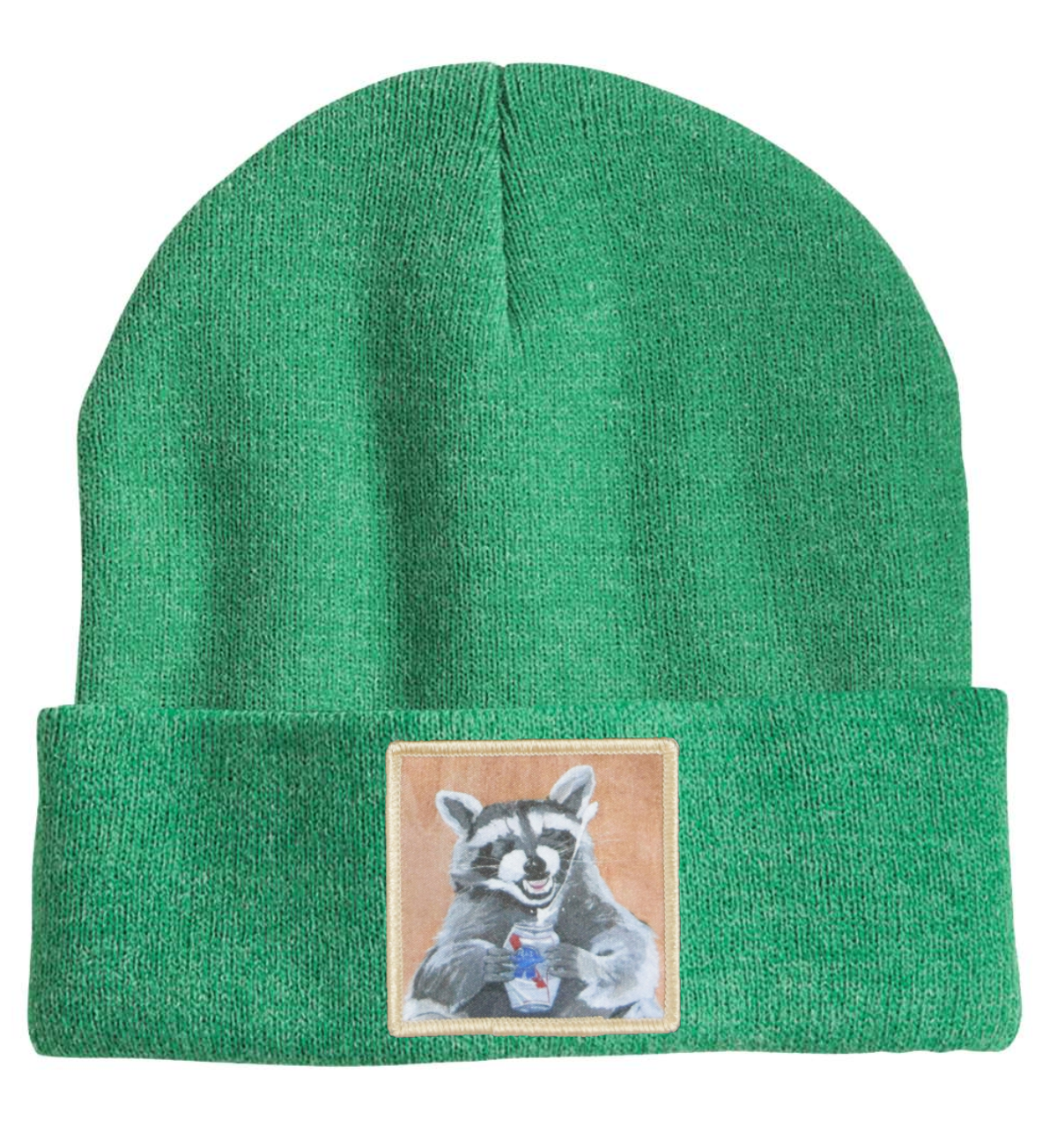 Beer Bandit Raccoon Beanie Hats Flyn Costello Heather Green  