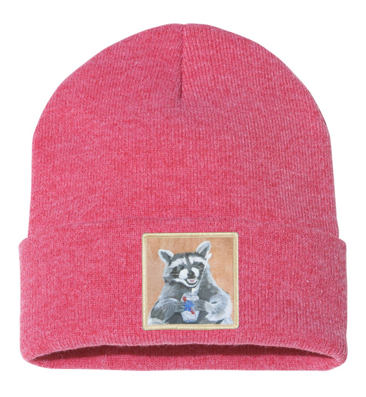 Beer Bandit Raccoon Beanie Hats Flyn Costello Heather Red