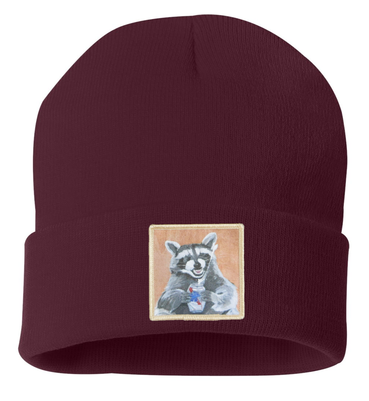 Beer Bandit Raccoon Beanie Hats Flyn Costello Maroon