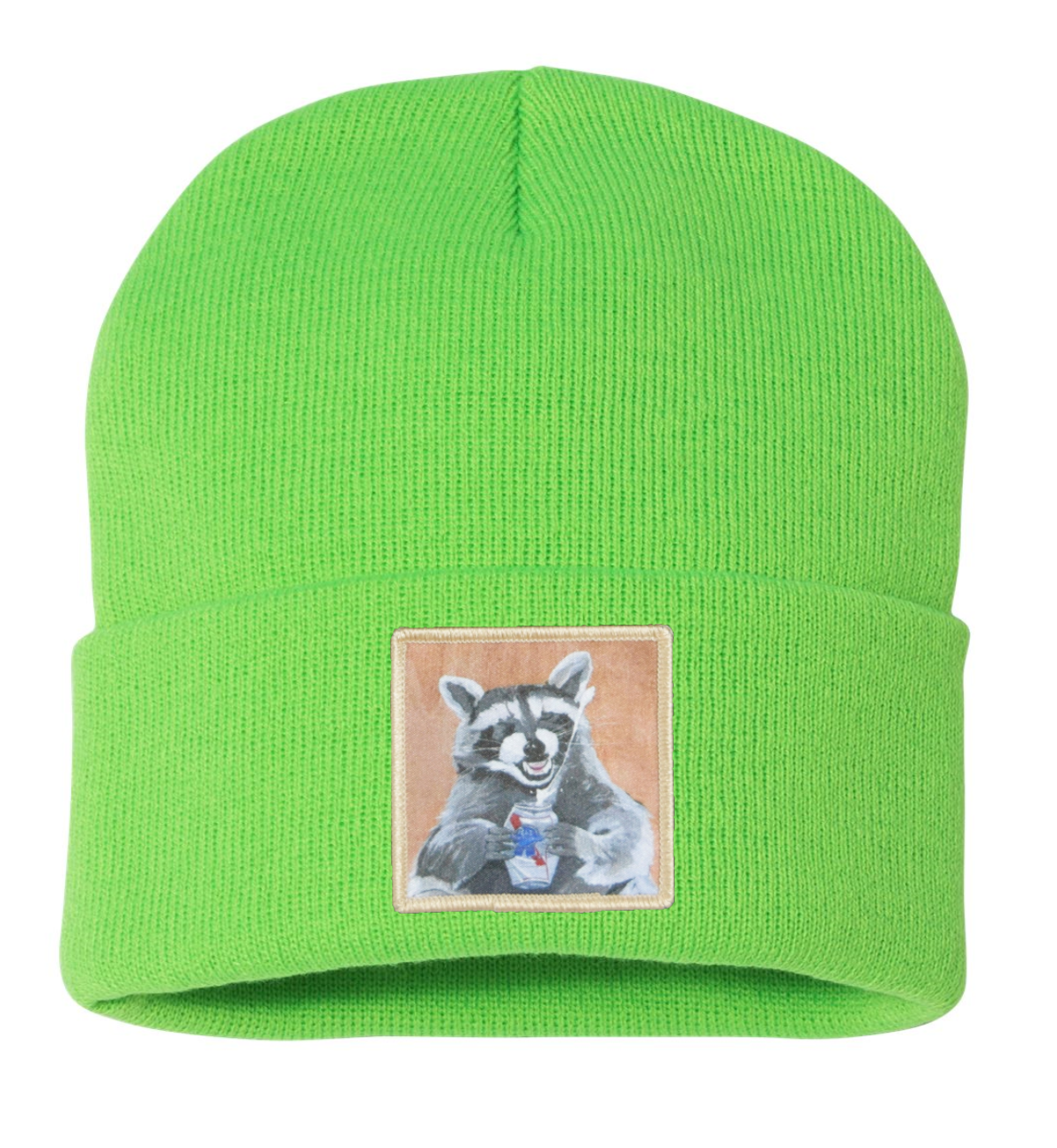 Beer Bandit Raccoon Beanie Hats Flyn Costello Neon Green