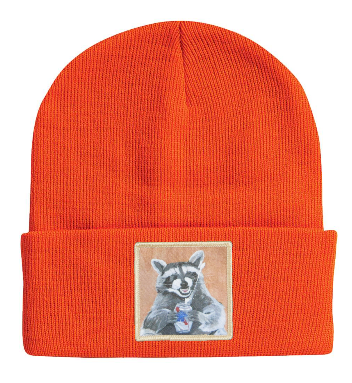 Beer Bandit Raccoon Beanie Hats Flyn Costello Neon Orange