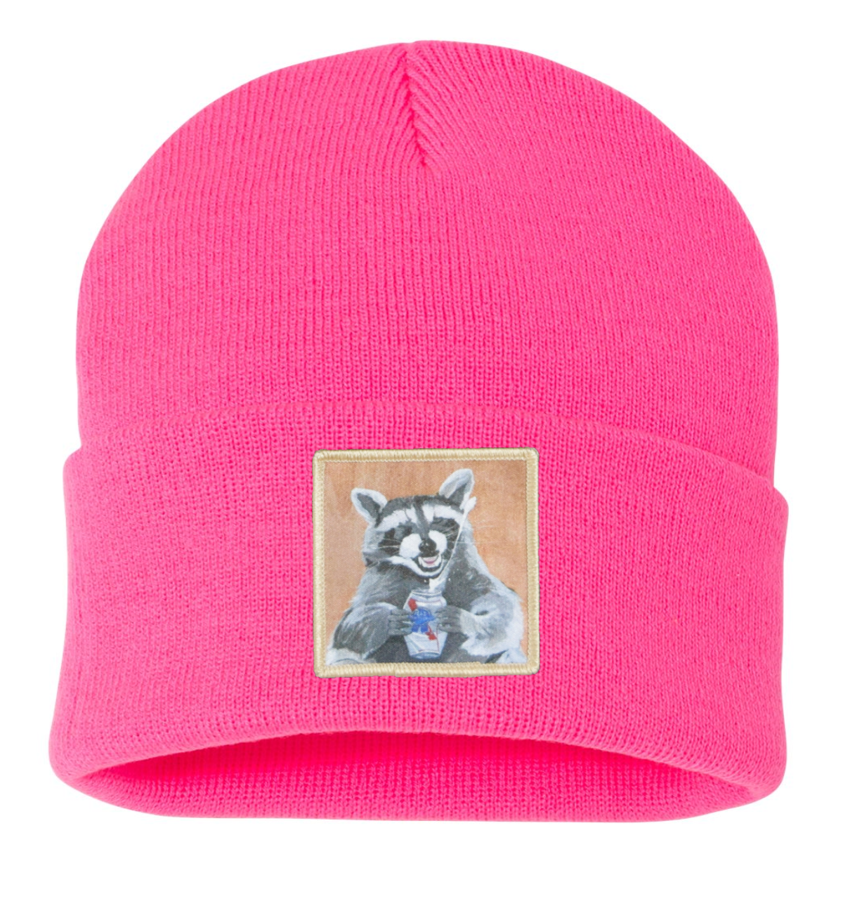 Beer Bandit Raccoon Beanie Hats Flyn Costello Neon Pink