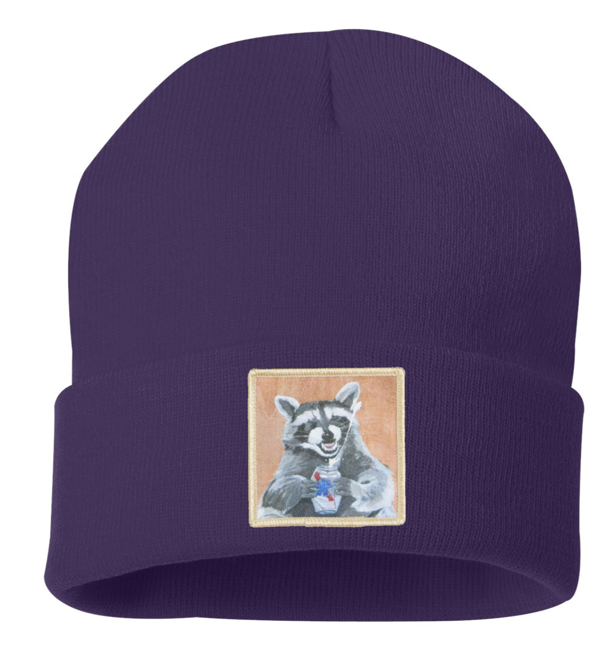 Beer Bandit Raccoon Beanie Hats Flyn Costello Purple