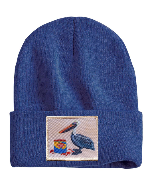 Gone Fishin' Pelican Beanie Hats Flyn_Costello_Art Heather Blue