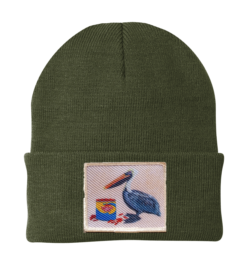 Gone Fishin' Pelican Beanie Hats Flyn_Costello_Art Olive
