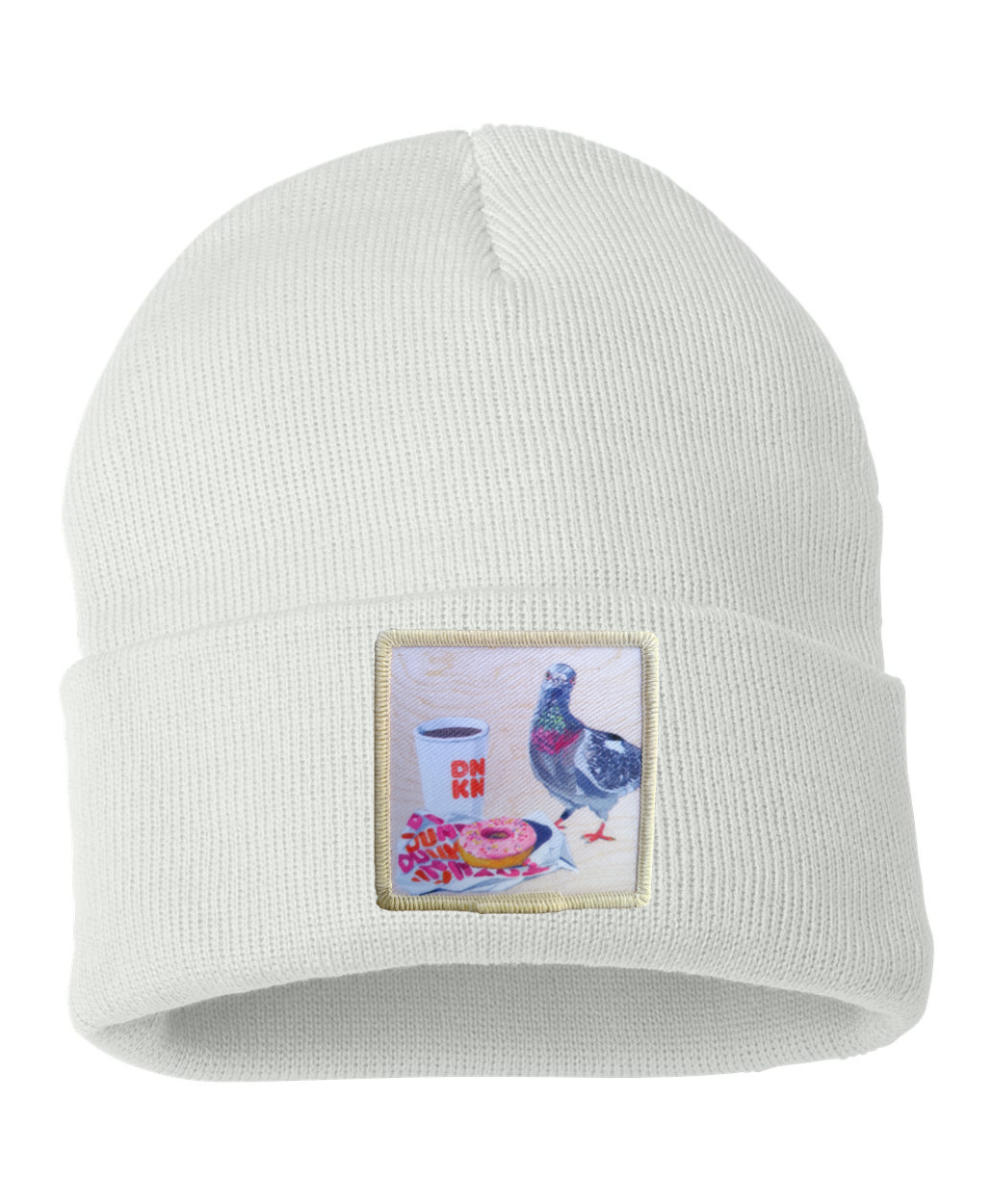 Pigeons Run on Donuts Beanie Hats Flyn Costello White
