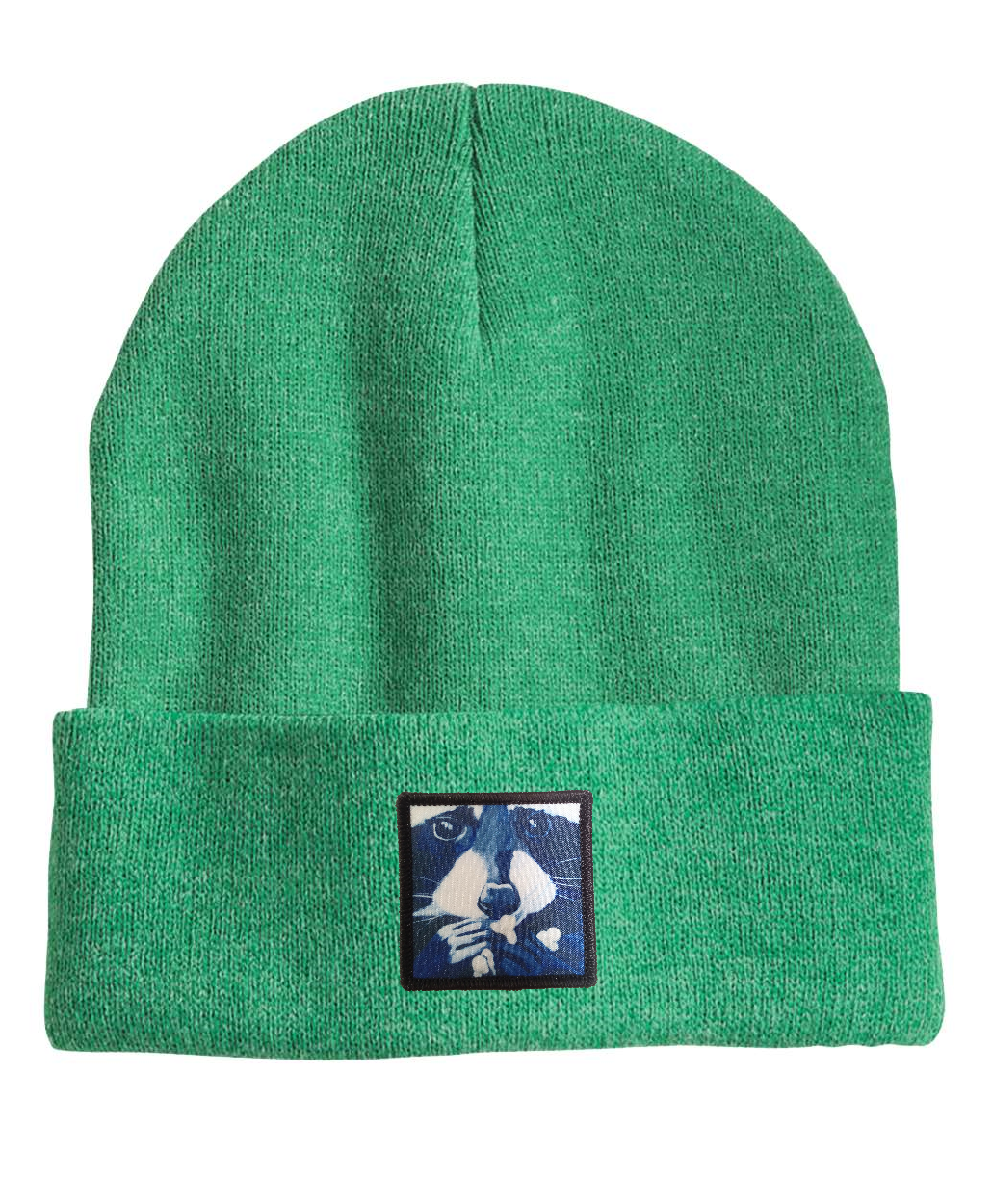 Raccoon Pop Beanie Hats Flyn Costello Heather Green  