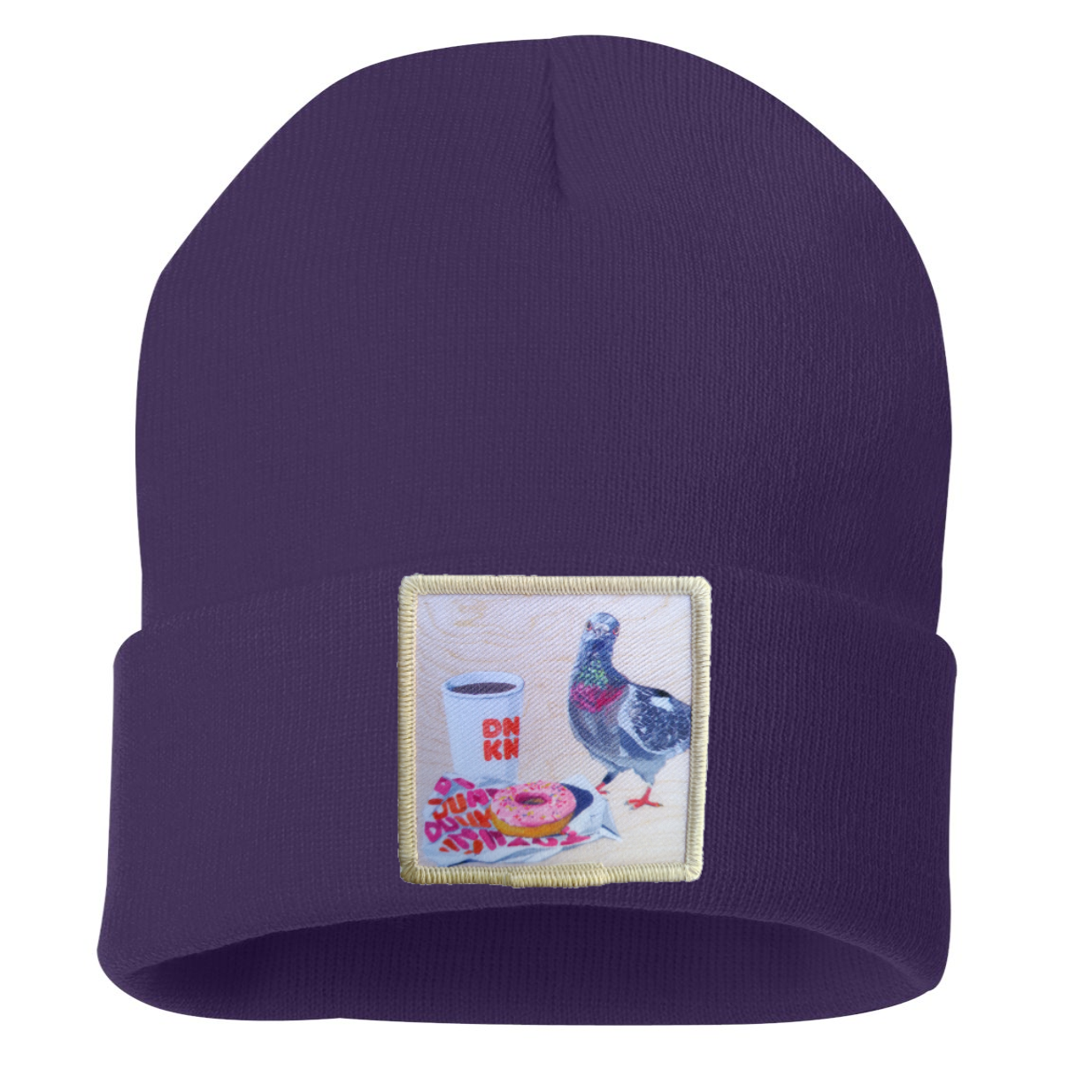 Pigeons Run on Donuts Beanie Hats Flyn Costello Purple