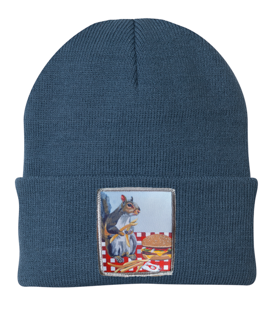 Squirrel Burger Beanie Hats Flyn_Costello_Art Dusty Blue