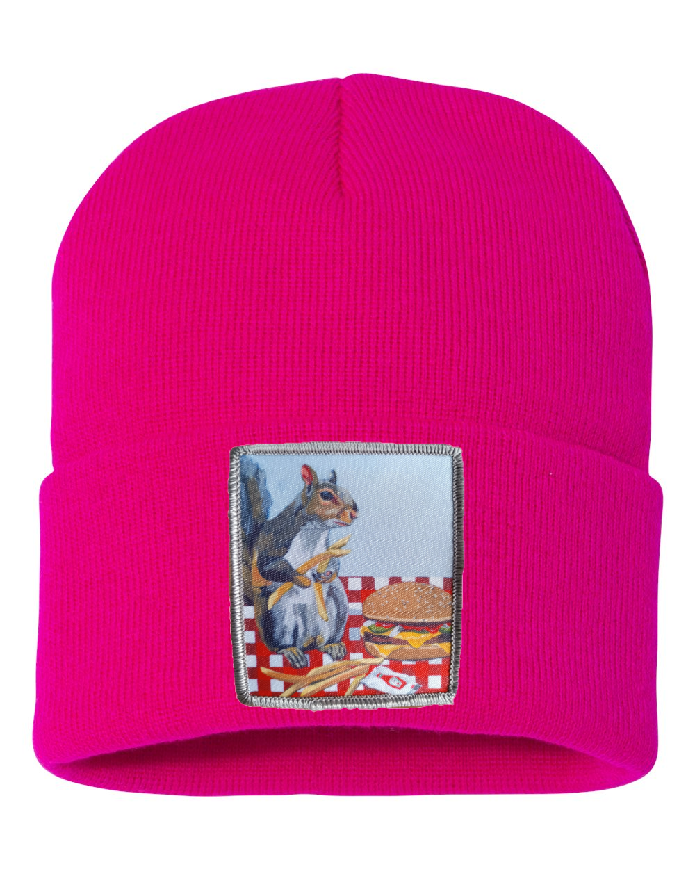 Squirrel Burger Beanie Hats Flyn_Costello_Art Neon Fuchsia