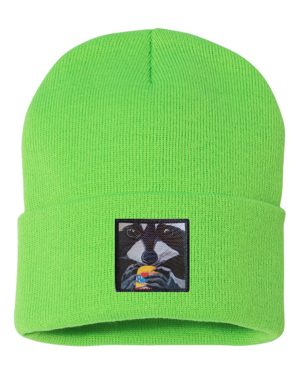 The Snack Kid Raccoon Beanie Hats Flyn Costello Neon Green