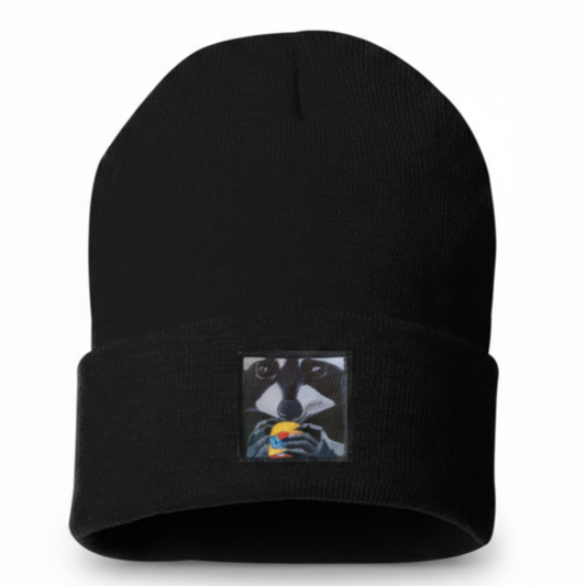 WS The Snack Kid Raccoon Beanie Hats Flyn Costello Black
