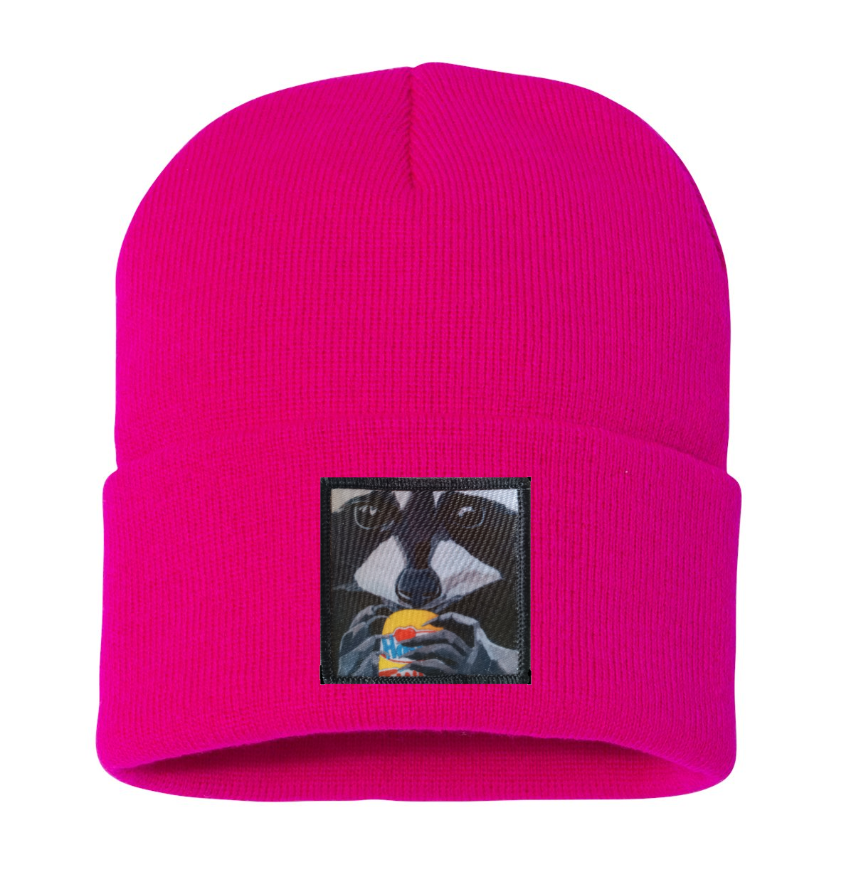 The Snack Kid Raccoon Beanie Hats Flyn Costello Neon Fuschia
