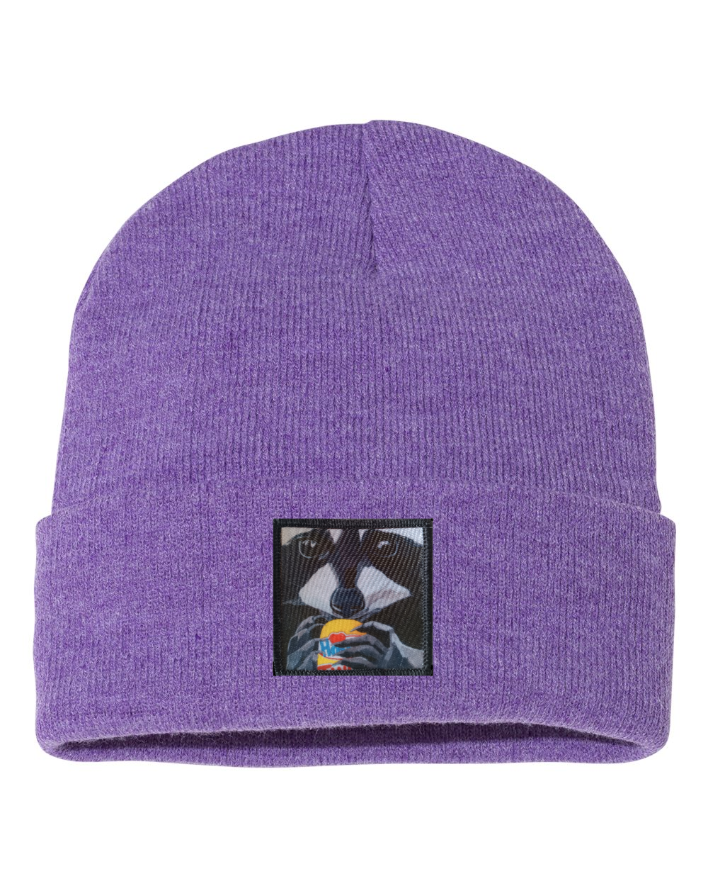 The Snack Kid Raccoon Beanie Hats Flyn Costello Heather Purple