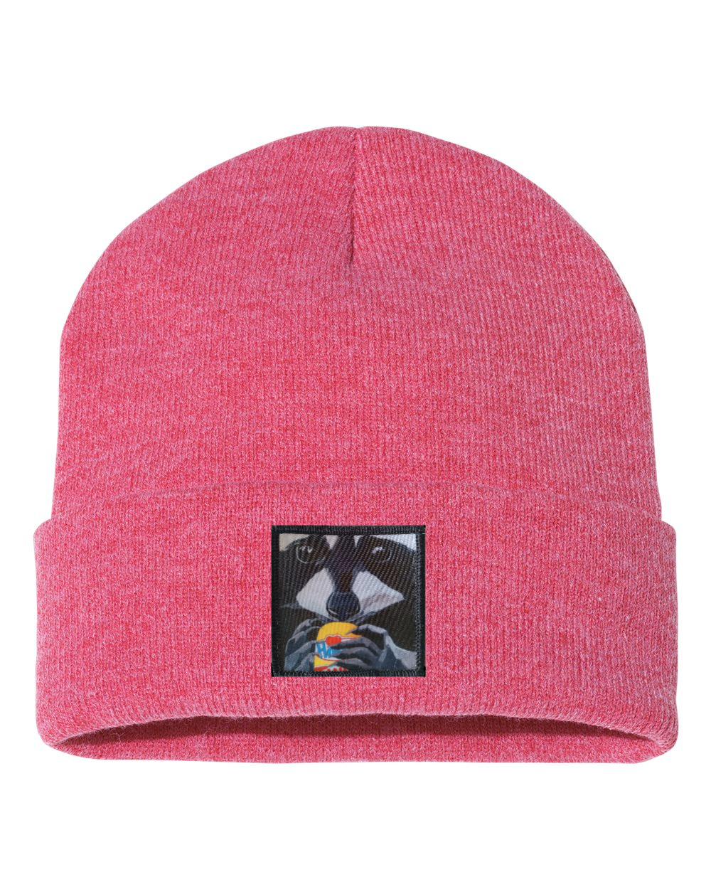 The Snack Kid Raccoon Beanie Hats Flyn Costello Heather Red