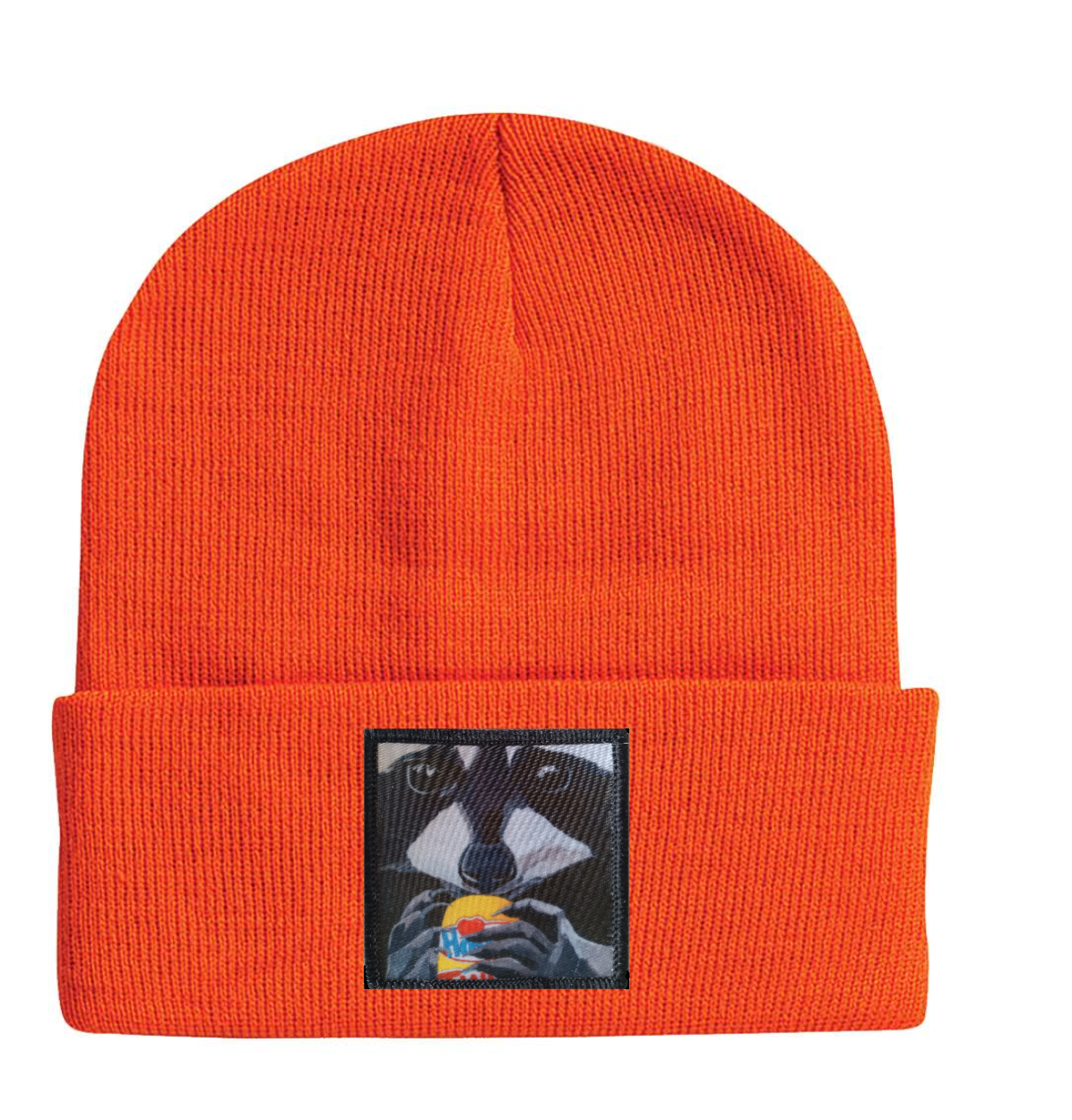 The Snack Kid Raccoon Beanie Hats Flyn Costello Neon Orange