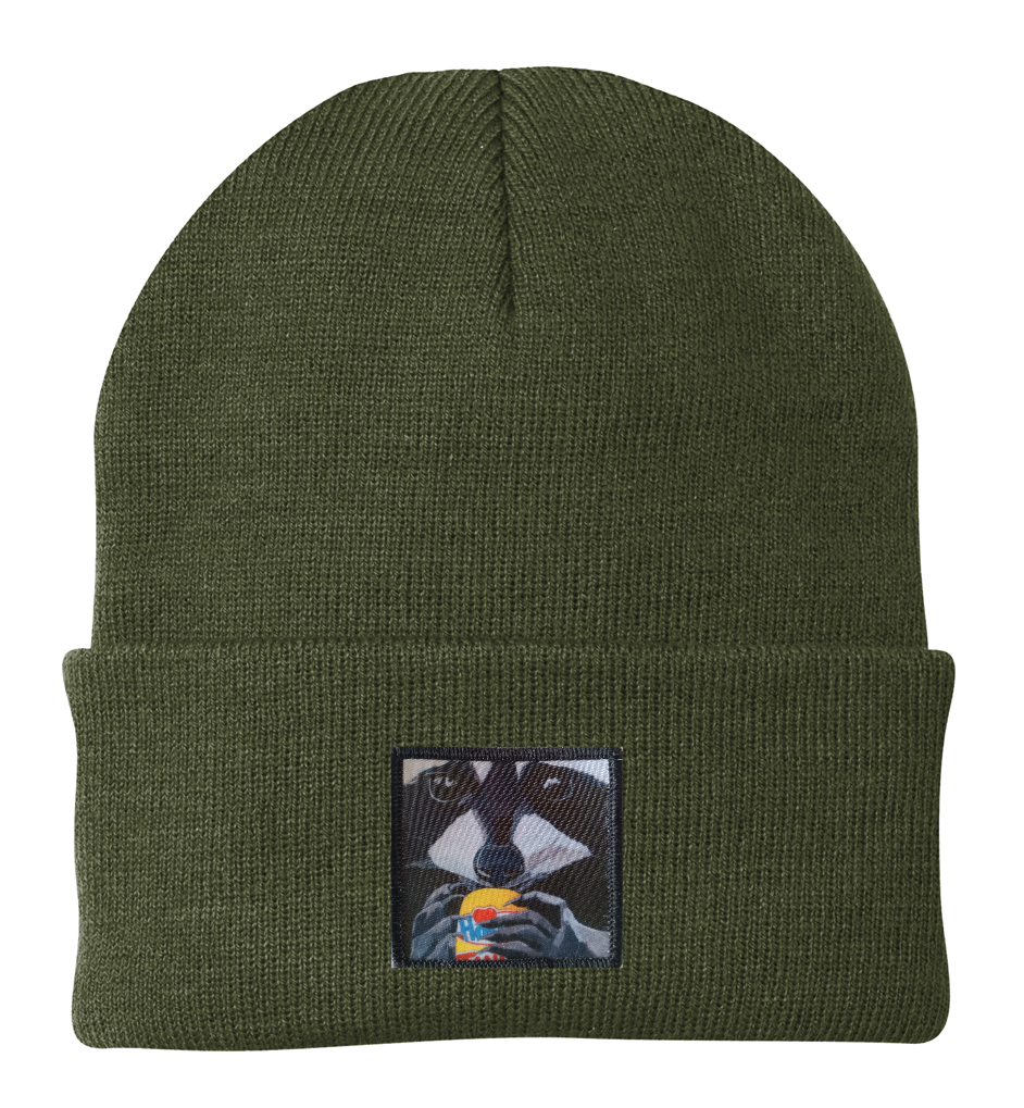 The Snack Kid Raccoon Beanie Hats Flyn Costello Olive