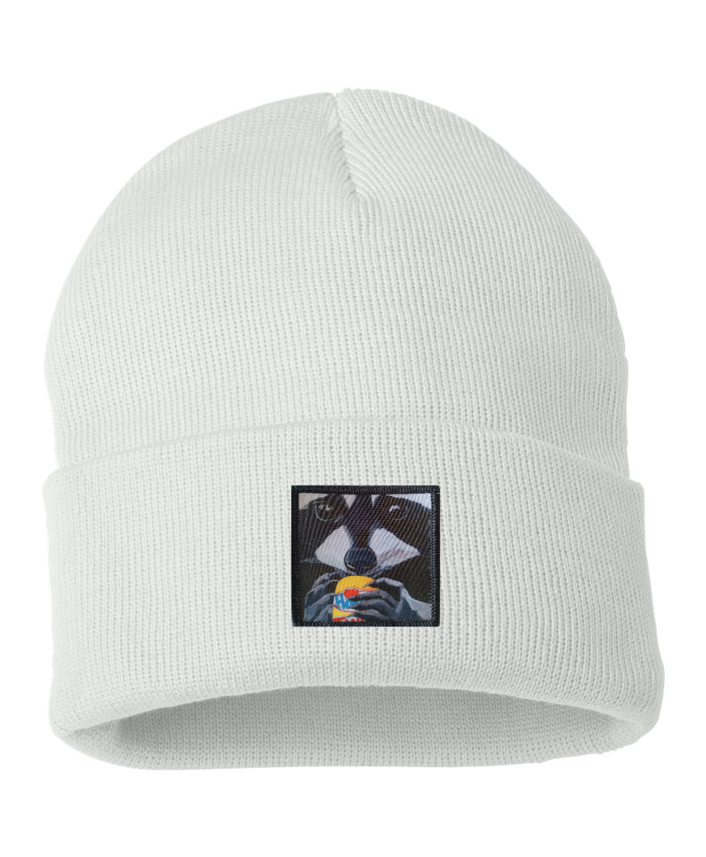 The Snack Kid Raccoon Beanie Hats Flyn Costello White