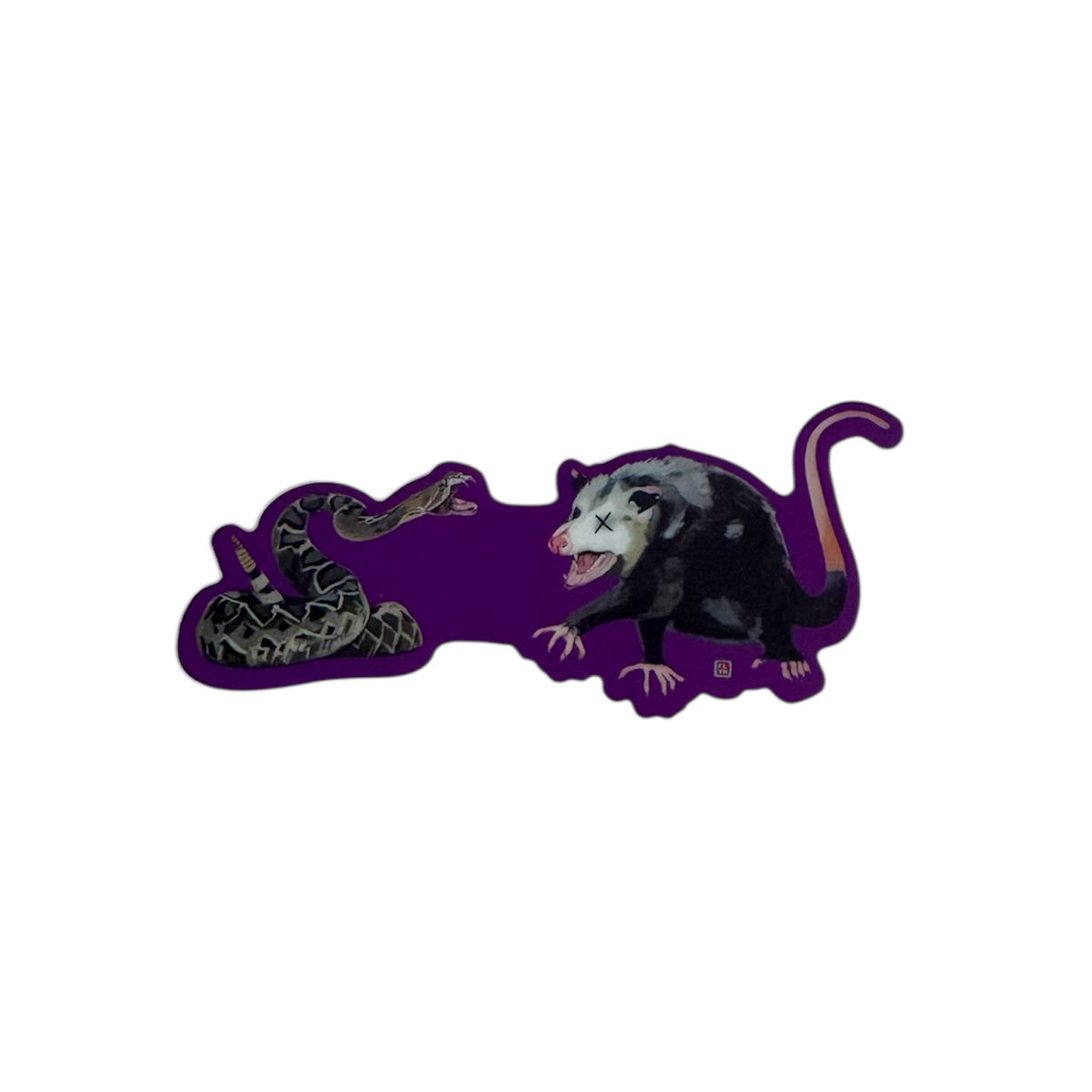 Fangs Out Not Dead Yet Opossum vs Rattlesnake Sticker Art & Paper Flyn Hats