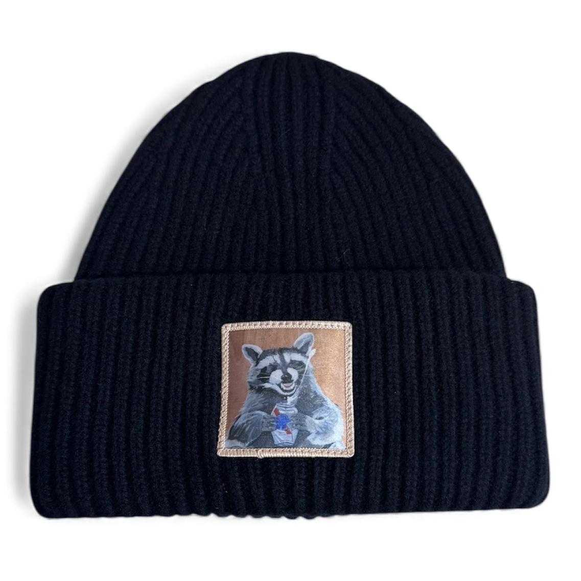 Black Merino Wool Beanie Choose your patch