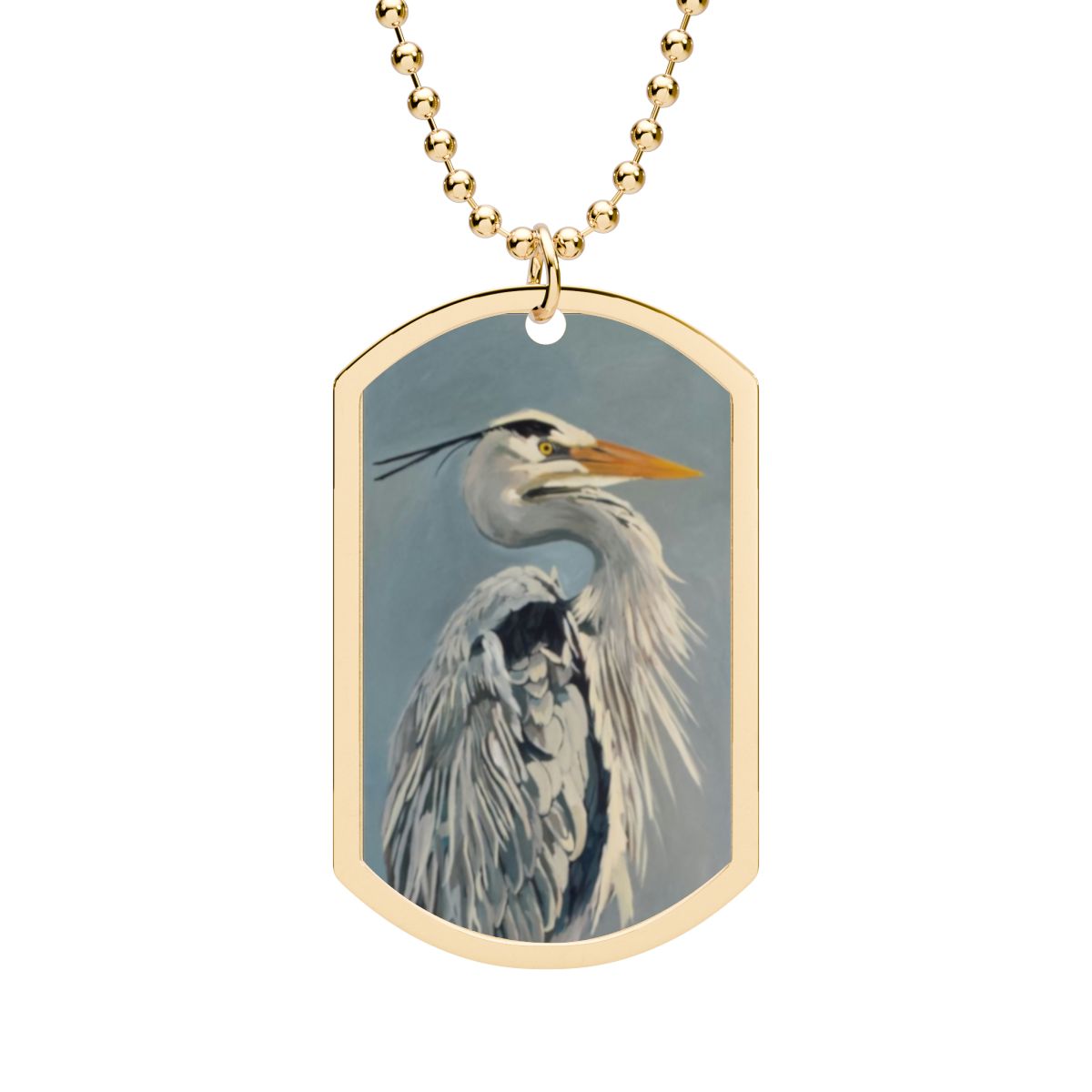 Great Blue Heron Gold Plated Dog Tag FLYNhats