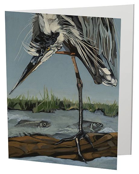 Blue Heron Fishing Greeting Card  Flyn_Costello_Art   