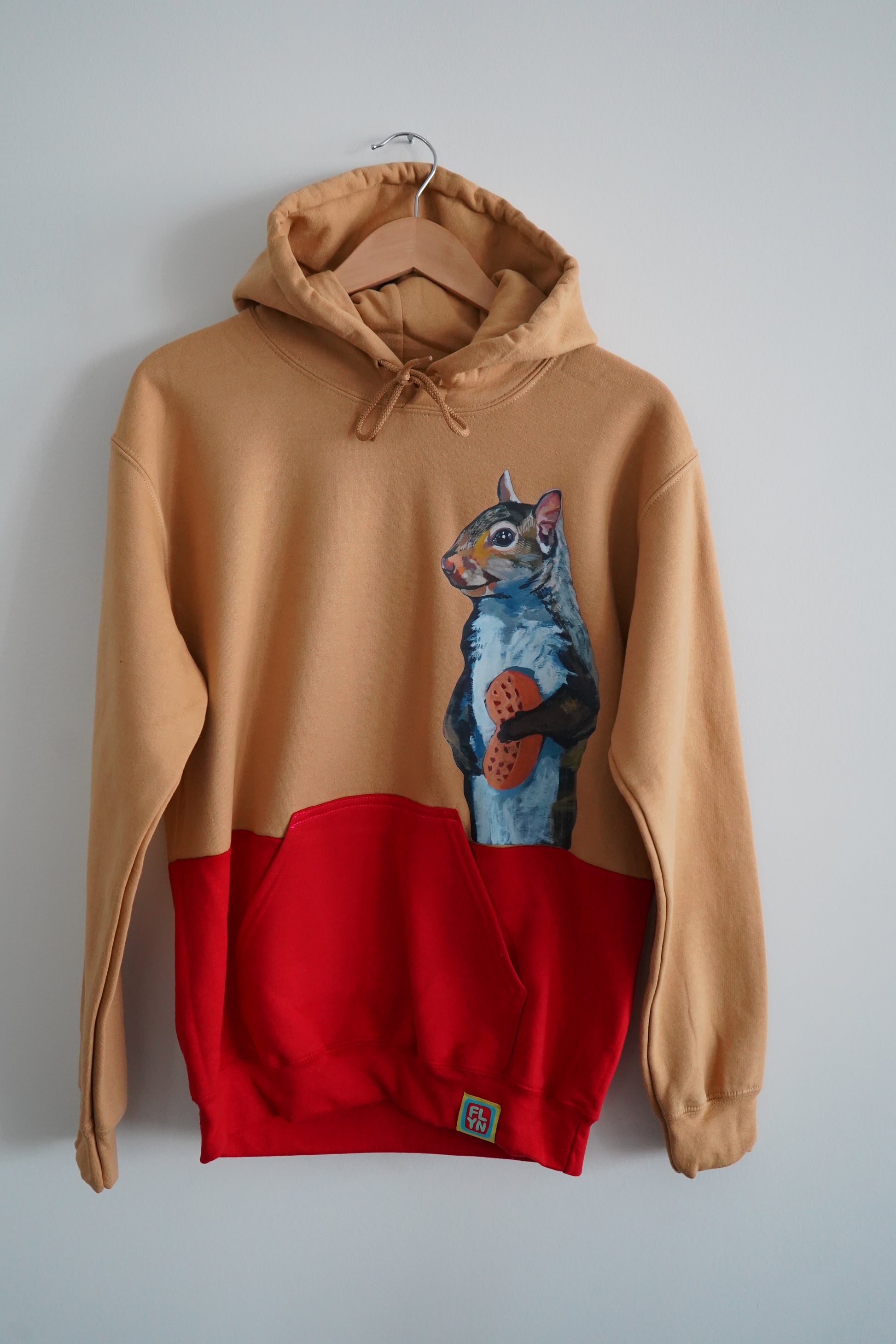 Peanut Squirrel Colorblock Hoodie Sweatshirt FlynHats S Camel Red