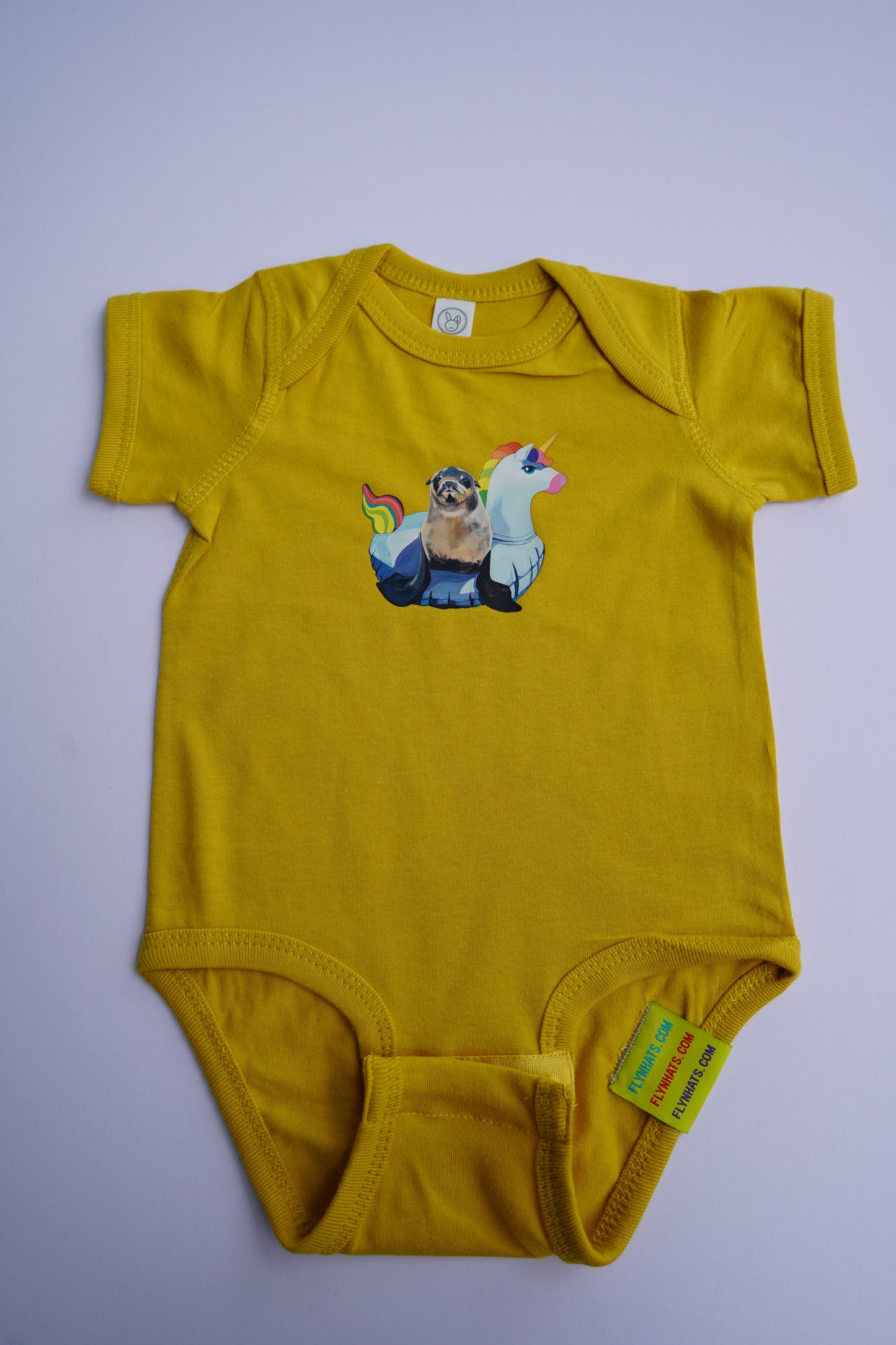 Unicorn Drifter Baby Onesies FlynHats Mustard new born