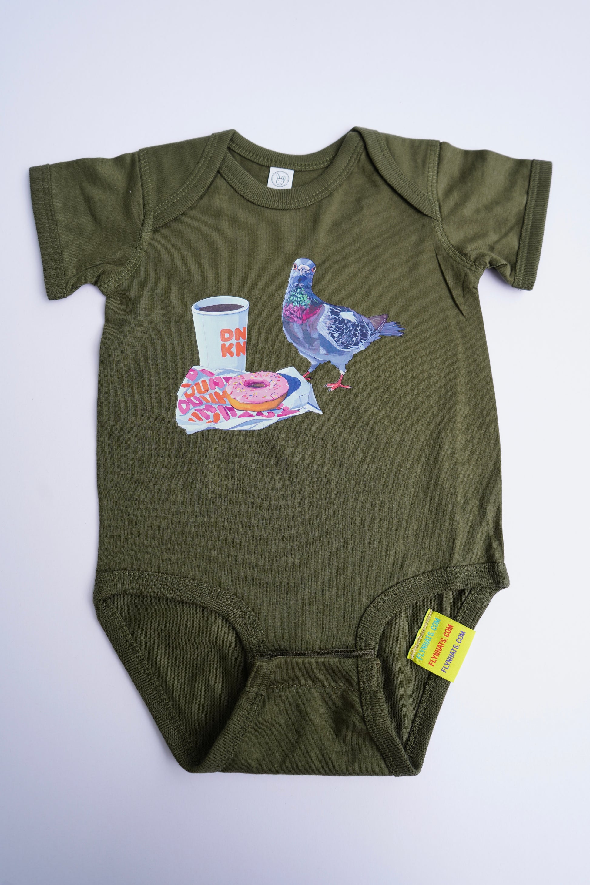 Pigeon Run on Dunuts Baby Onesies FlynHats