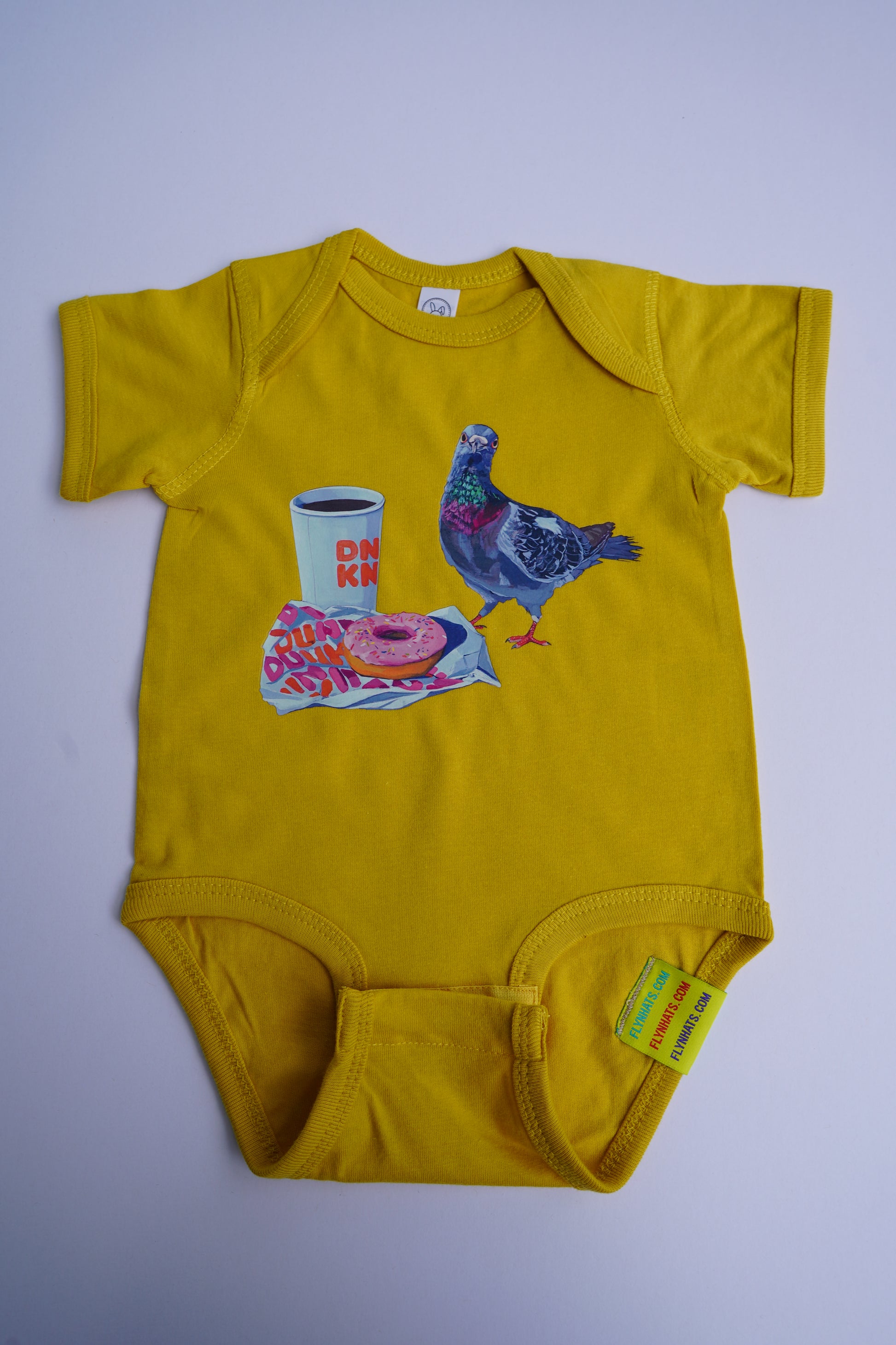 Pigeon Run on Dunuts Baby Onesies FlynHats