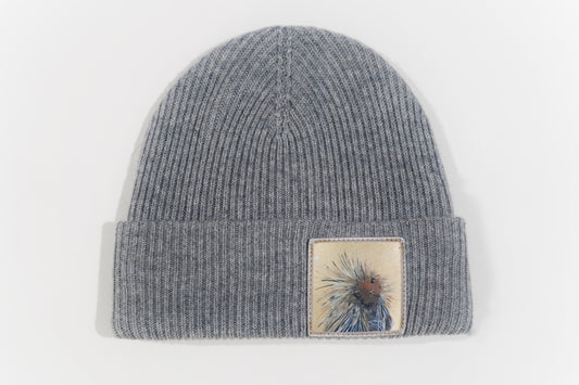 Merino Wool/Cashmere Grey Beanie choose your patch FlynHats