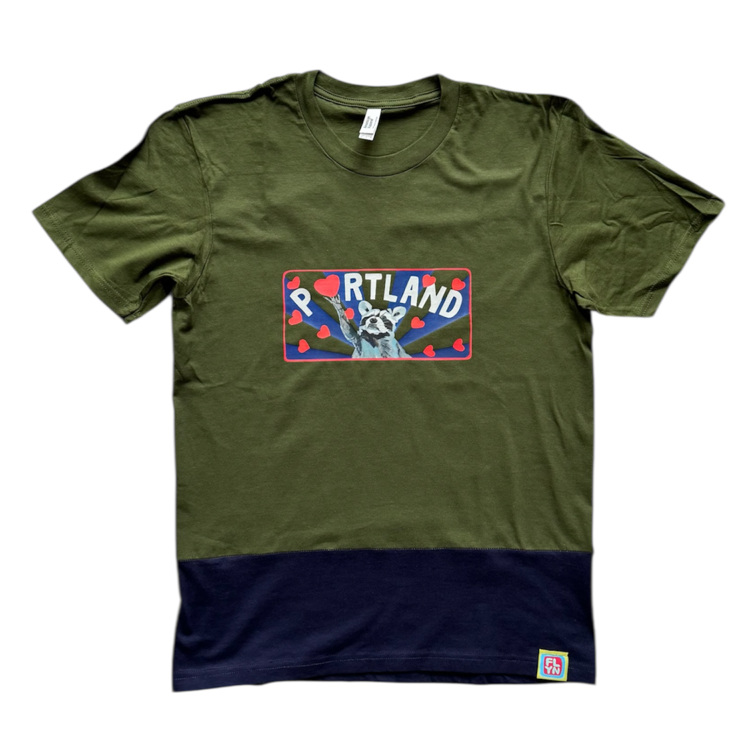 PORTLAND Raccoon Color Block t-shirt FlynHats S Forest Green/Navy