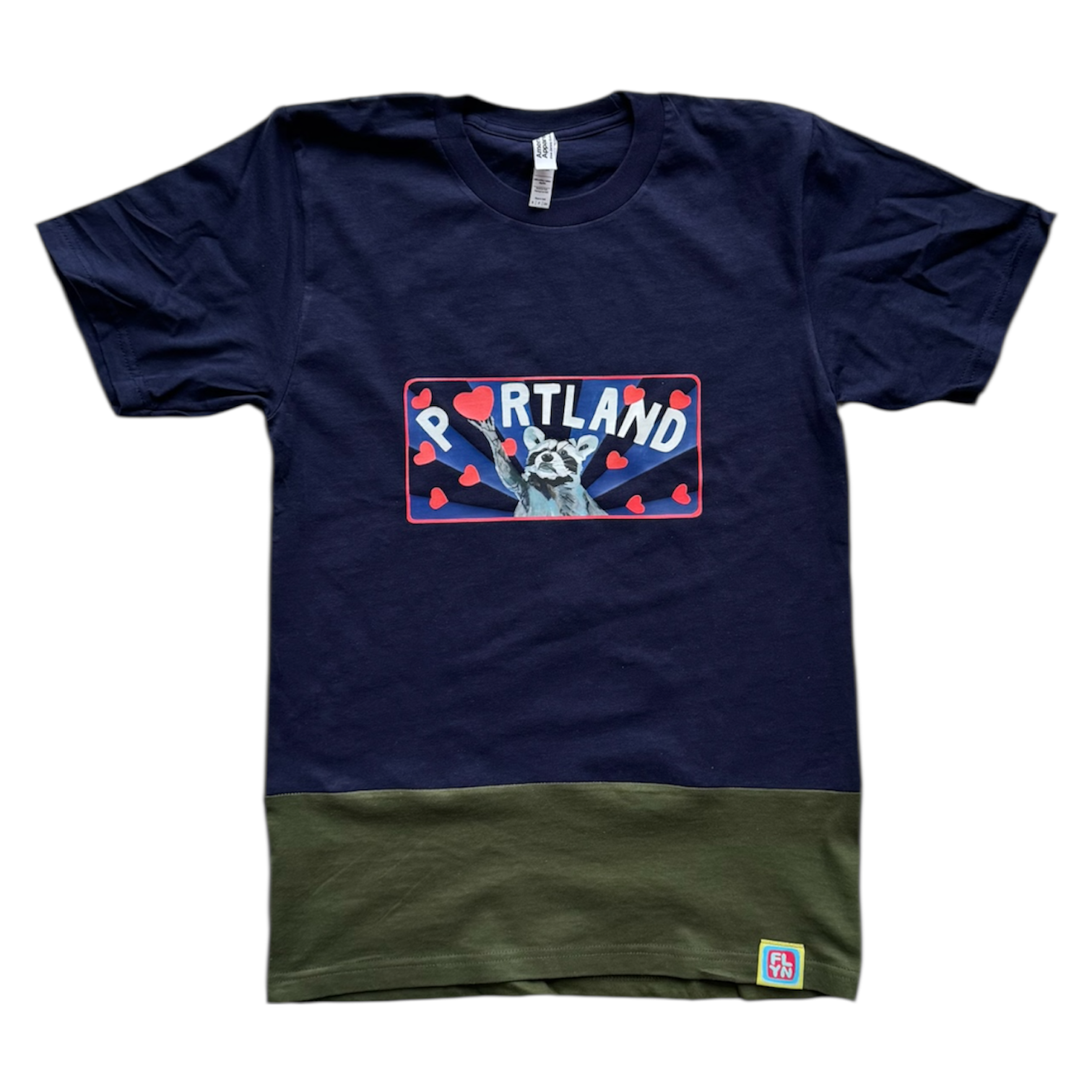 PORTLAND Raccoon Color Block t-shirt FlynHats S Navy/Forest Green