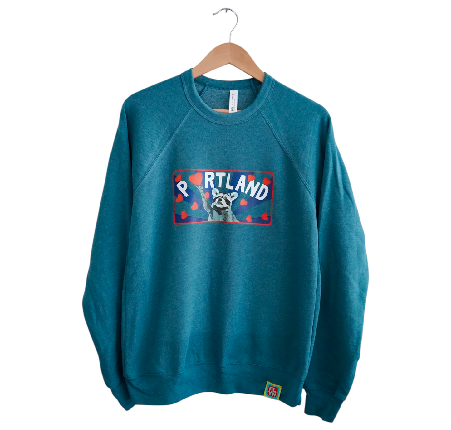 Portland Raccoon Teal Crewneck Sweatshirt