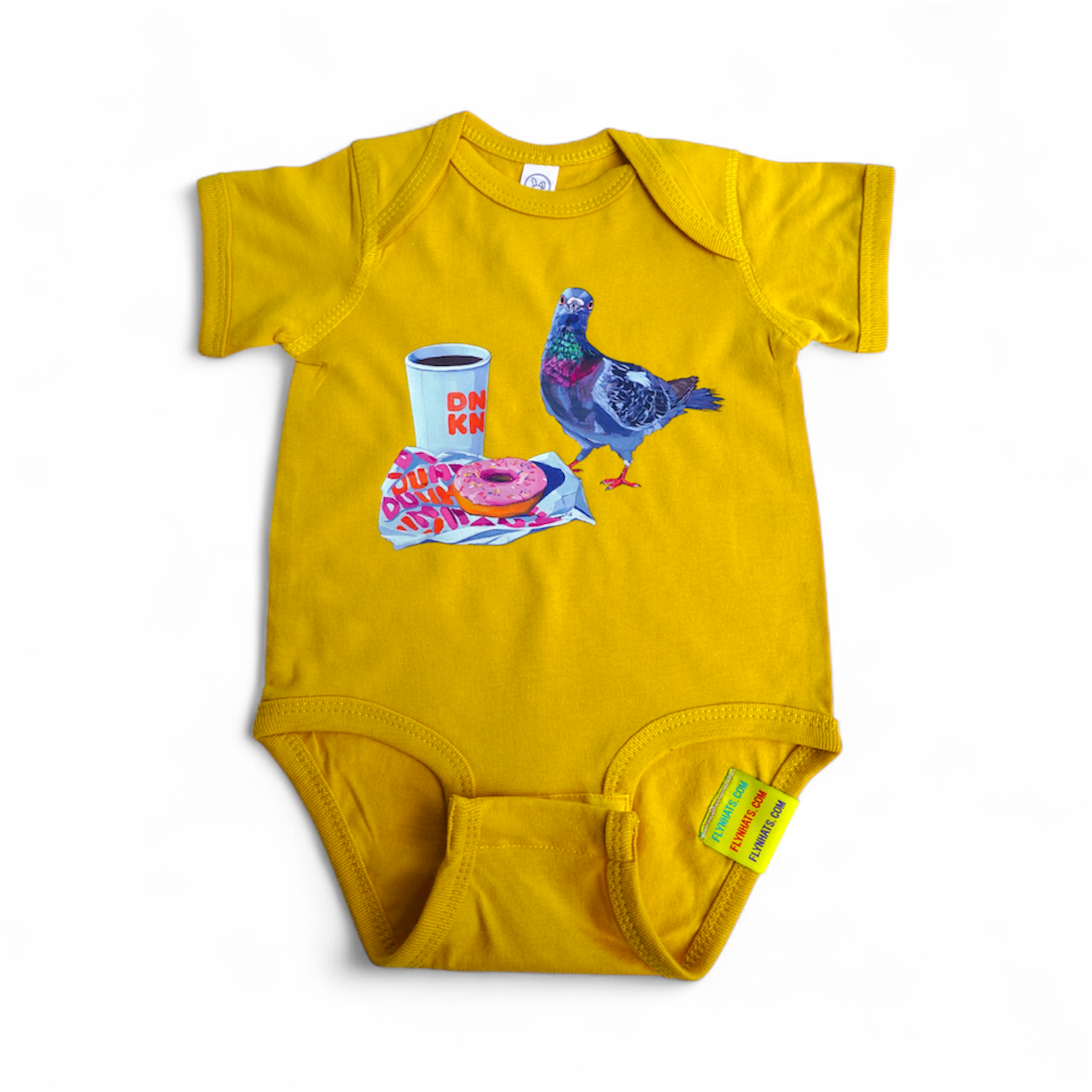 Pigeon Run on Donuts Baby Onesies FlynHats