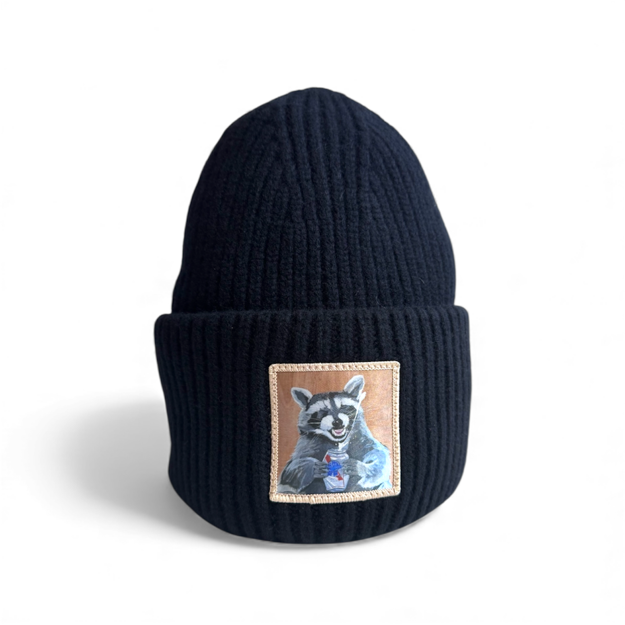 Black Merino Wool Beanie Choose your patch