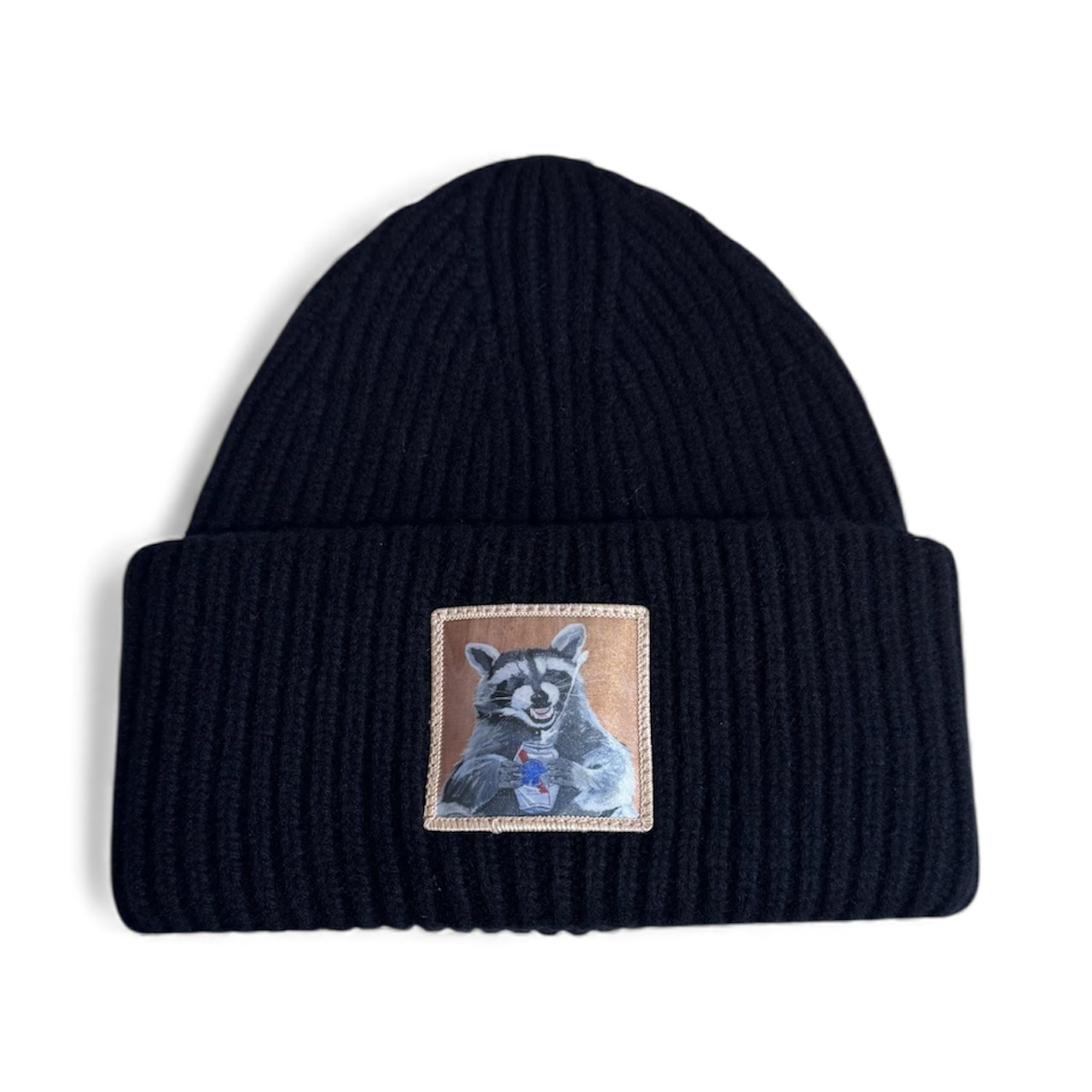 Black Merino Wool Beanie Choose your patch