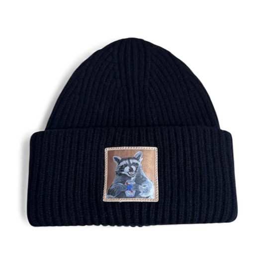 Black Merino Wool Beanie Choose your patch