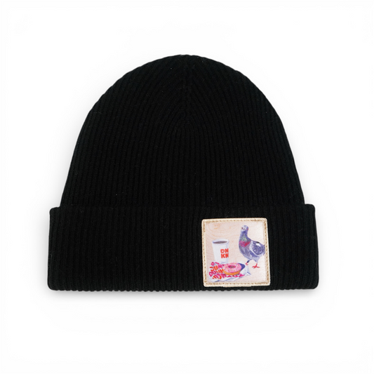 Merino Wool/Cashmere Black Beanie choose your patch FlynHats