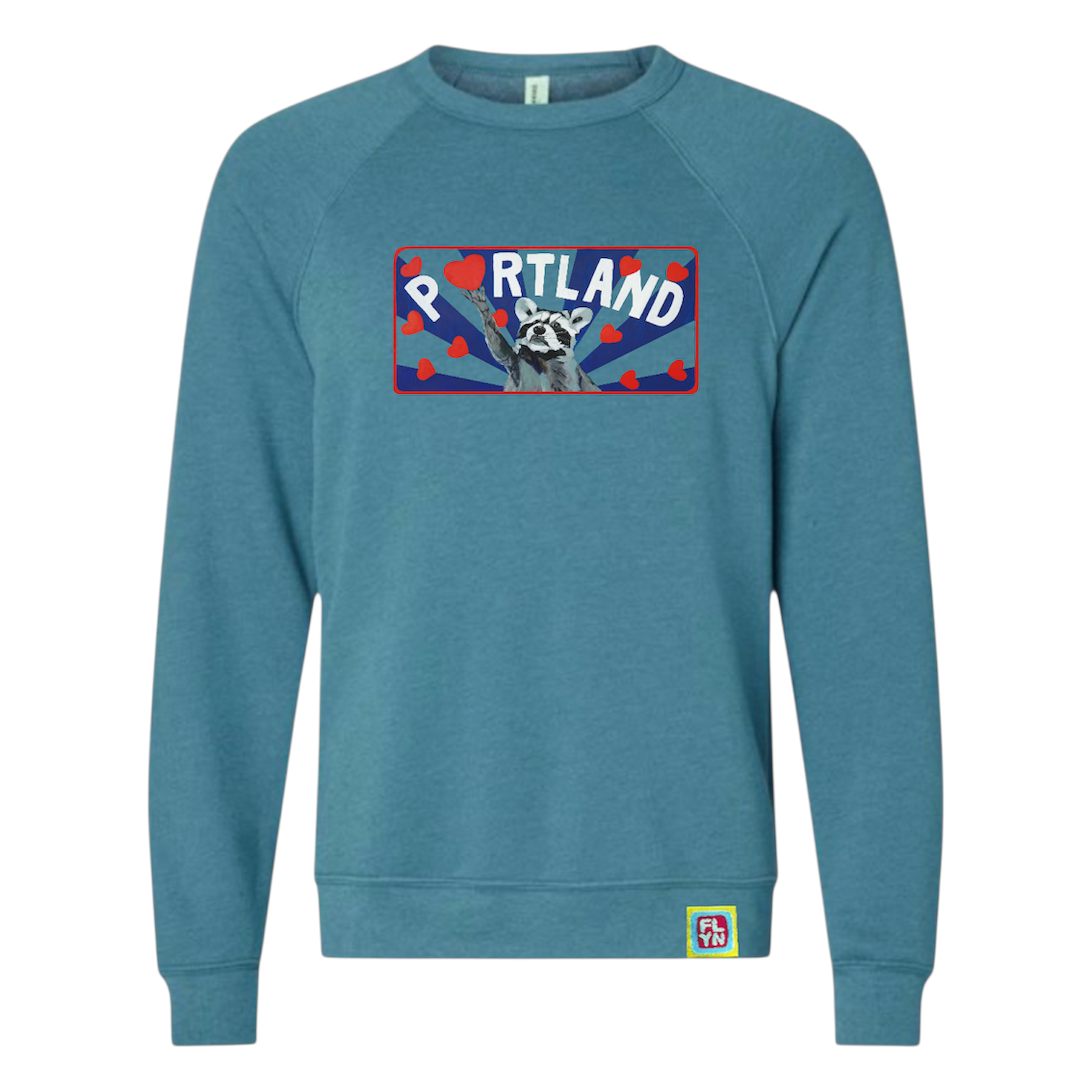 Portland Raccoon Teal Crewneck Sweatshirt FlynHats